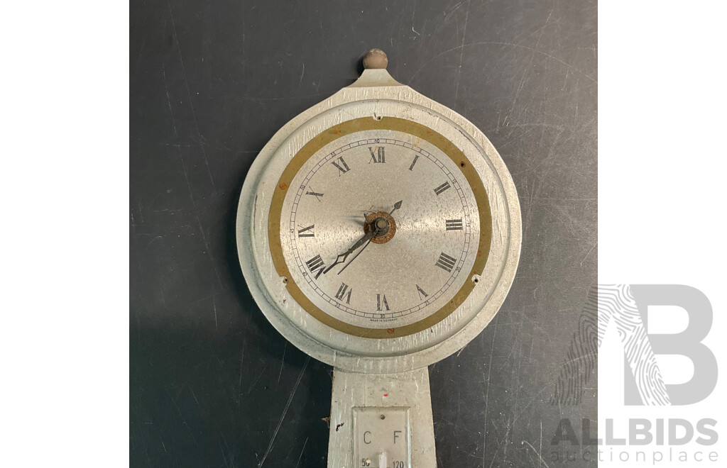 Vintage Wall Clock with 4 Barometer & 1 Thermometer