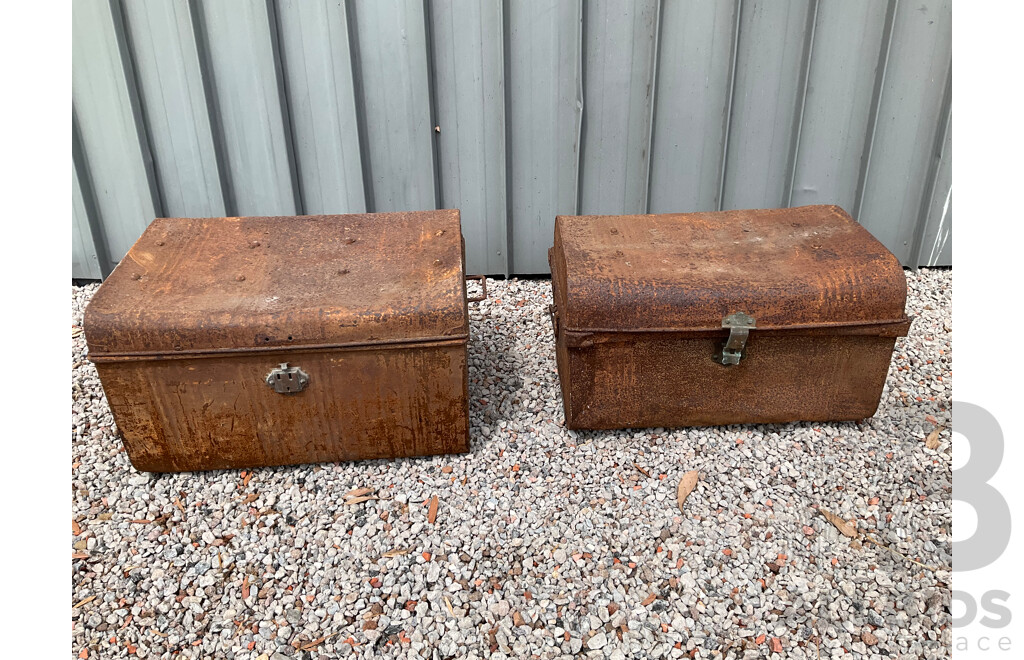 Vintage Wolverhampton Japan Works Metal Chest & 2x Large Rusty Metal Chest Box