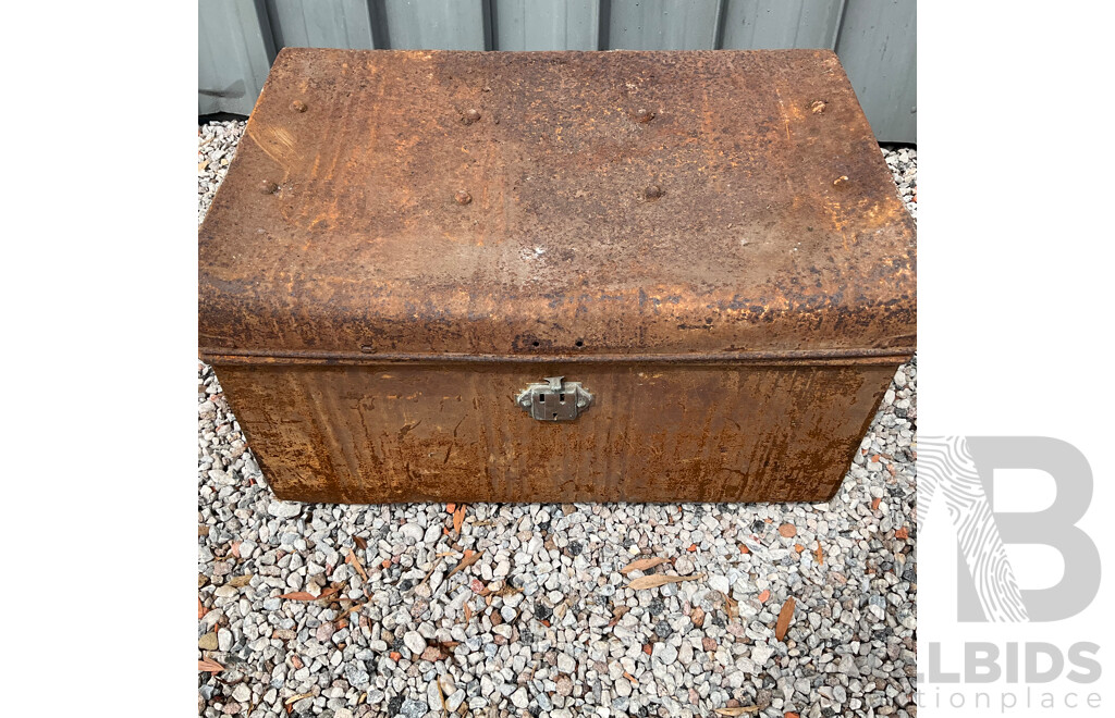 Vintage Wolverhampton Japan Works Metal Chest & 2x Large Rusty Metal Chest Box