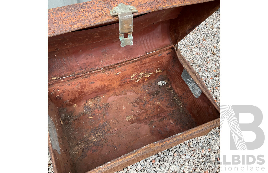 Vintage Wolverhampton Japan Works Metal Chest & 2x Large Rusty Metal Chest Box