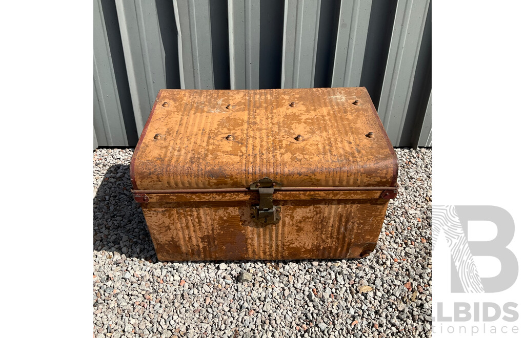 Vintage Wolverhampton Japan Works Metal Chest & 2x Large Rusty Metal Chest Box