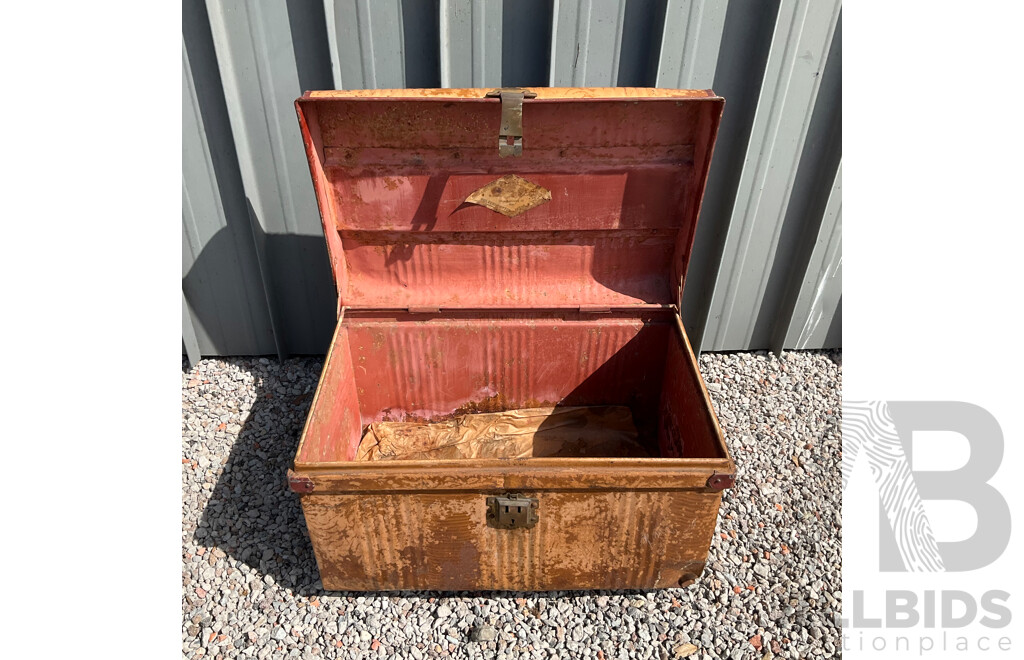 Vintage Wolverhampton Japan Works Metal Chest & 2x Large Rusty Metal Chest Box