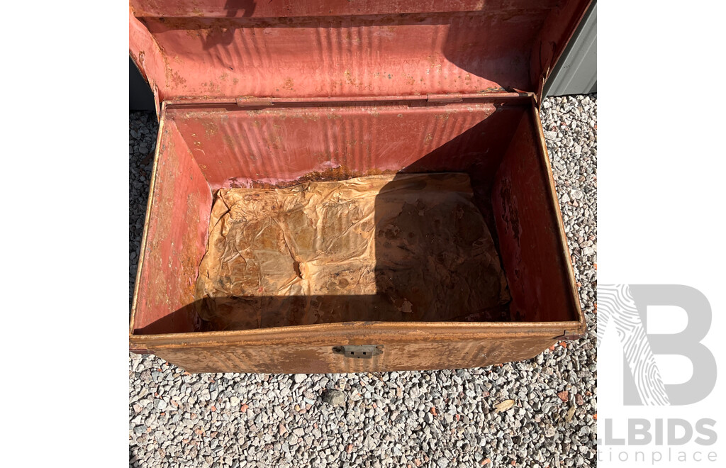 Vintage Wolverhampton Japan Works Metal Chest & 2x Large Rusty Metal Chest Box