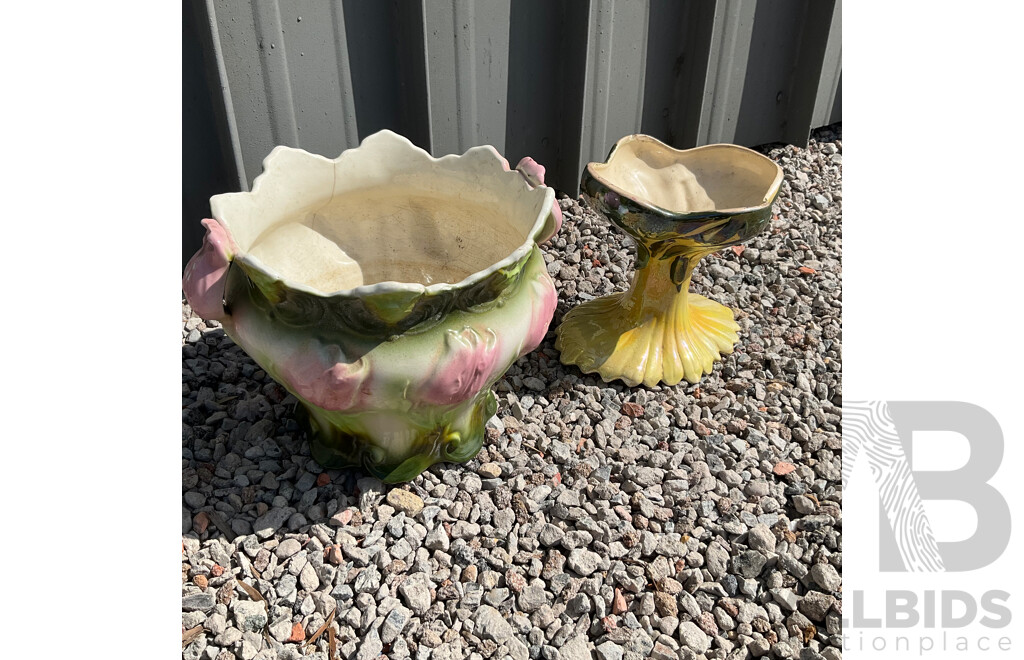 Vintage Decorative Pink Tulip & Yellow Vine Design Pottery