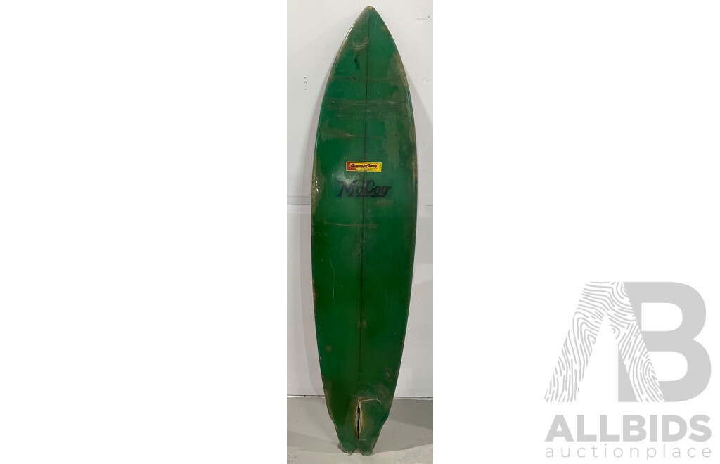 SURFBOARD EARLY 1970S SURF BOARD MCCOY SINGLE FIN SWALLOW TAIL NO FIN 7' X 19” X 2