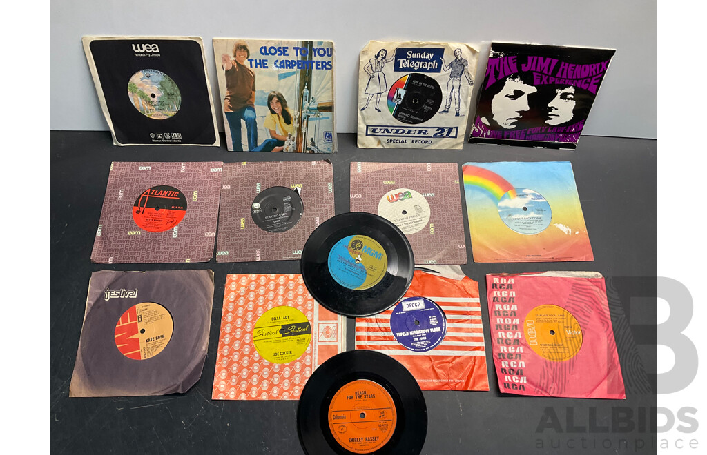 Collection of Vintage Vinyl 45s - Including Jimi Hendrix, EasyBeats, Rod Stewart, Cher, Tom Jones, Bluebird and Much More