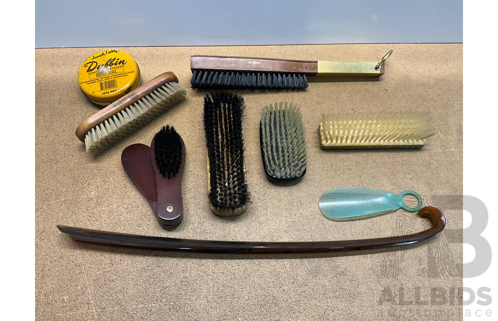 Vintage Wooden Shoe Shine Accessories, Hats and Walking Sticks