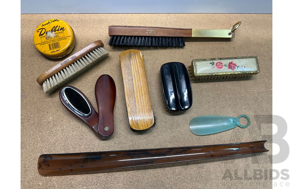 Vintage Wooden Shoe Shine Accessories, Hats and Walking Sticks