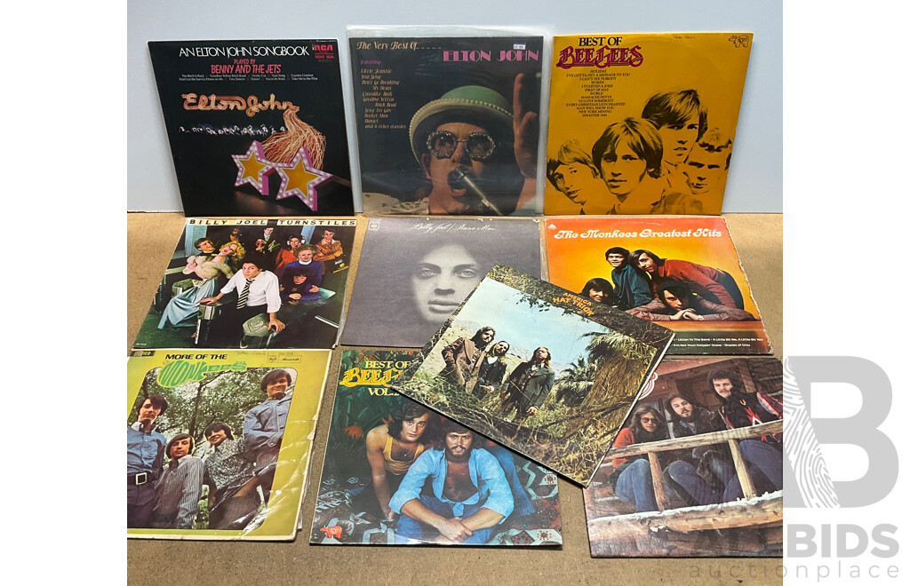 Collection of 10 Vintage Vinyl LP Records - Including Elton John, BeeGees, Billy Joel and Much More