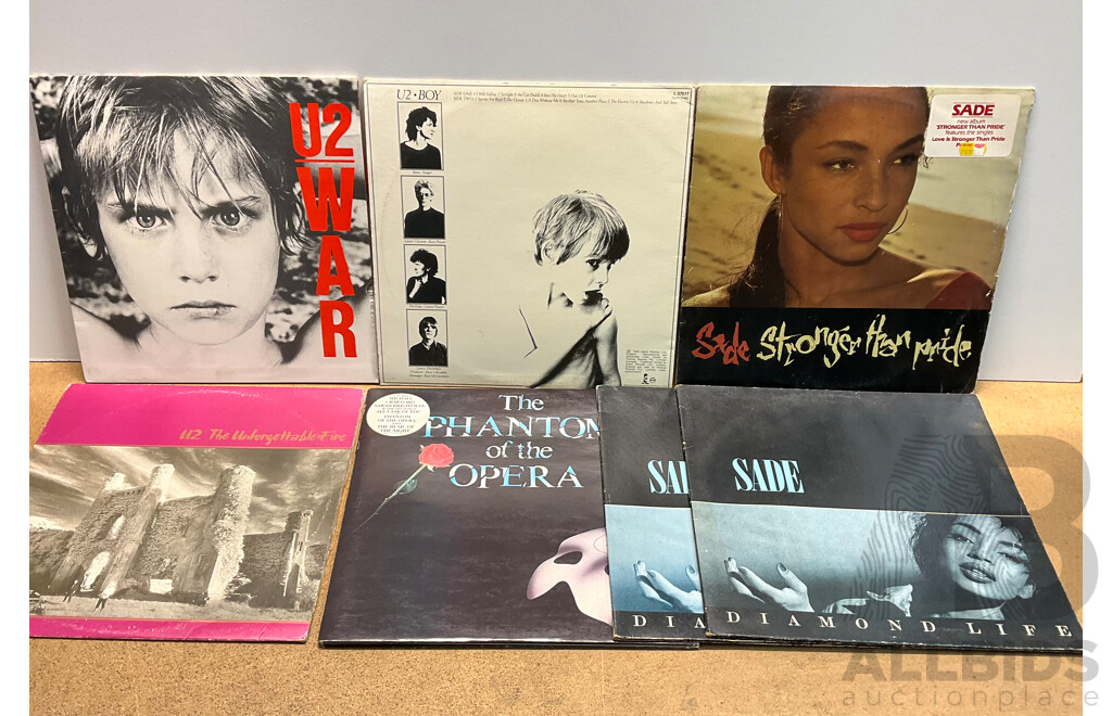 Collection of 7 Vintage Vinyl LP Records - Including U2, Sade and Much More