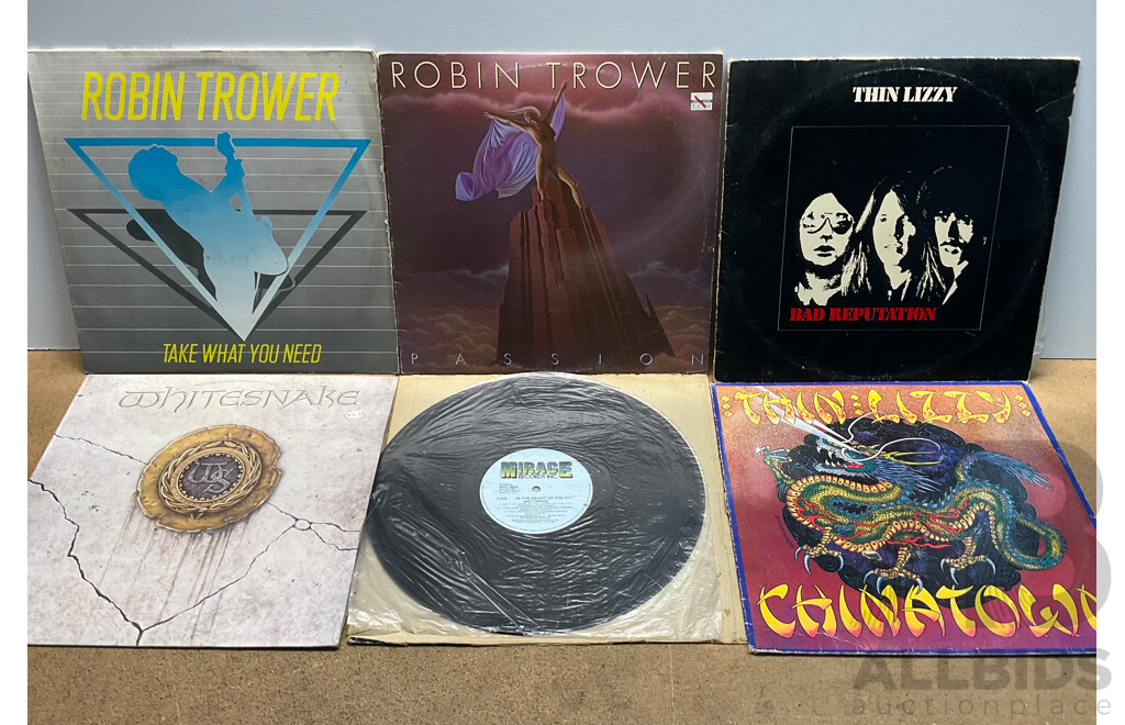 Collection of 6 Vintage Vinyl LP Records - Including Robin Trower, Thin Lizzy and Much More