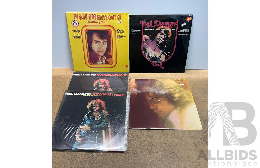 Collection of 5 Neil Diamond Vintage Vinyl LP Records