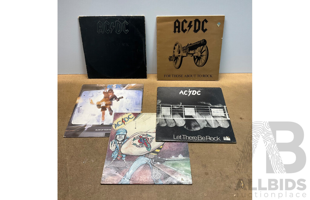 Collection of 5 AC/DC Vinyl LP Records