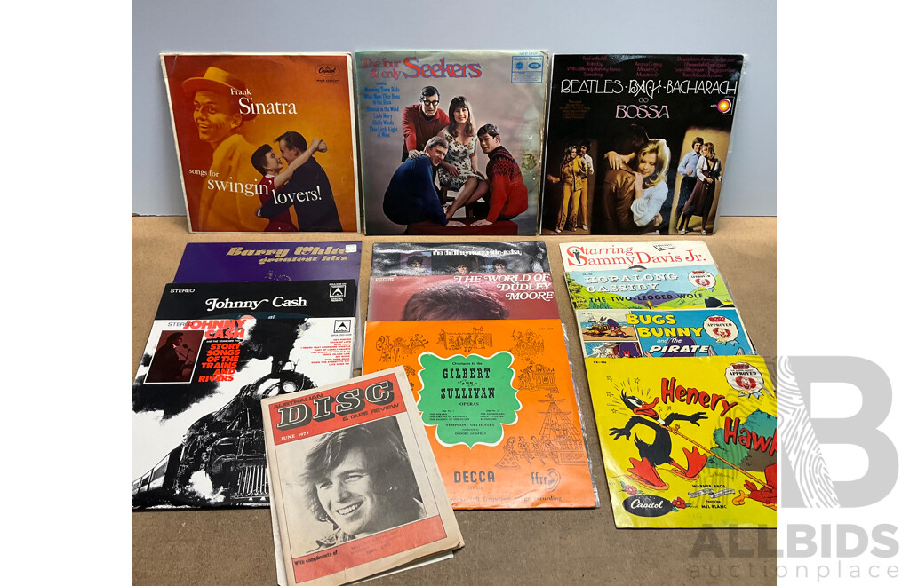 Collection of 13 Vintage Vinyl LP Records - Including Johnny Cash, Gilbert and Sullivan, Sammy Davis Jr. and Much More