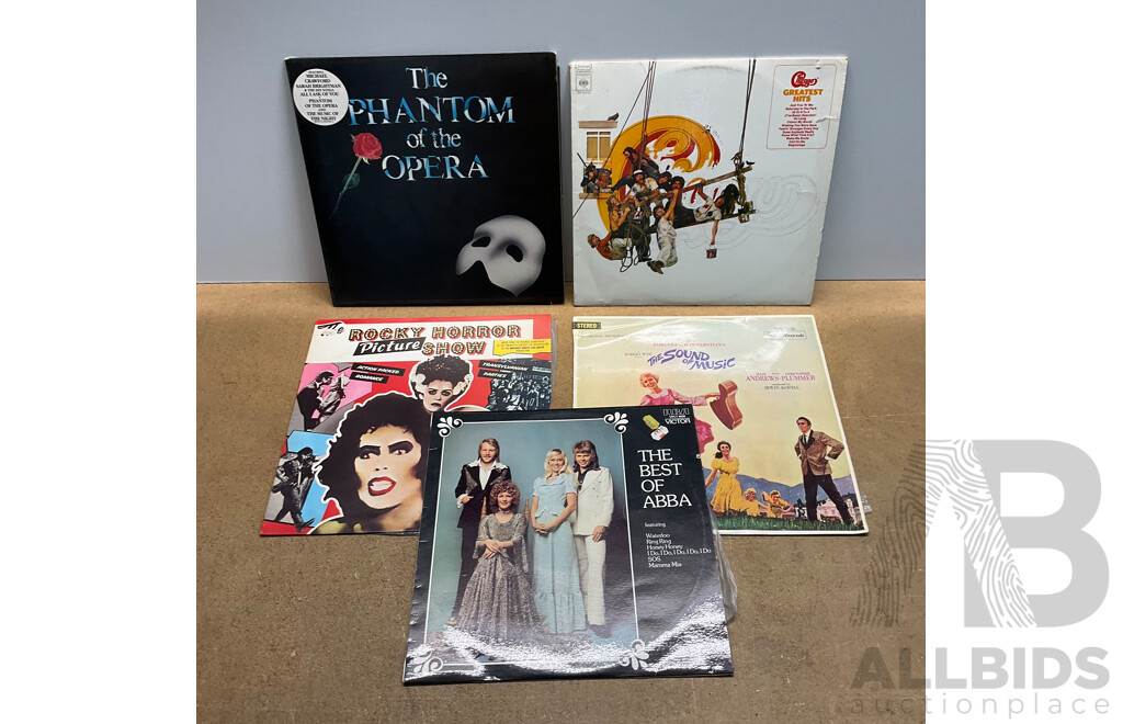 Collection of 5 Vintage Vinyl LP Records - Including the Sound of Music, Rocky Horror Picture Show and Much More