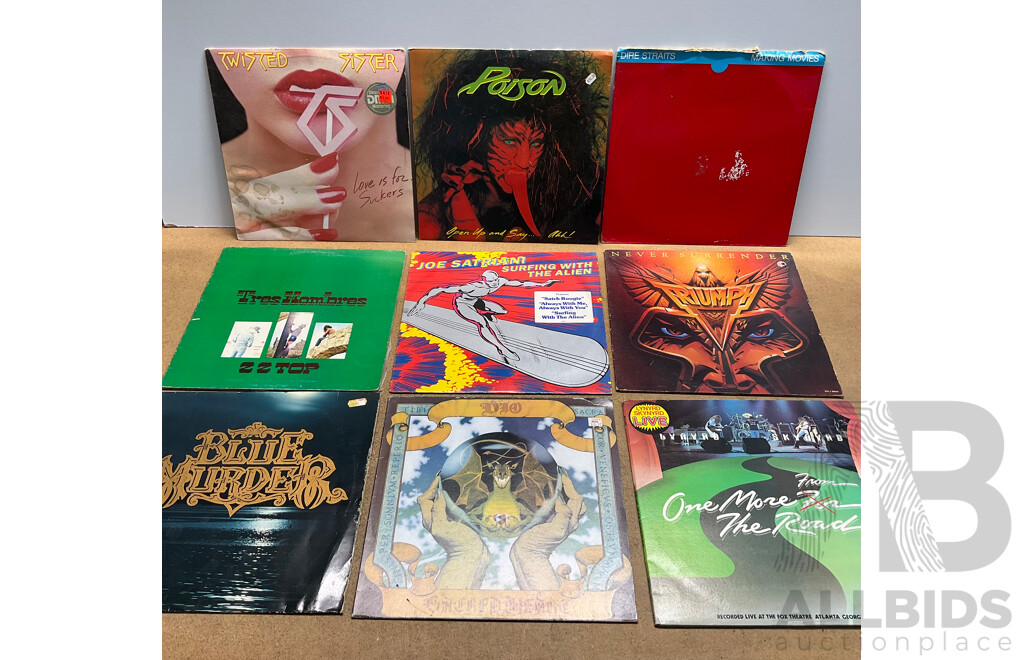 Collection of 9 Vintage 80s Rock Vinyl LP Records - Including Lynyrd Skynyrd, ZZ Top and Much More