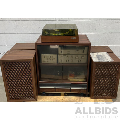 Vintage Audio Sound System Including JVC Stereo Turntable, 2 xPair of Sonics Speakers, JVC Control System and More