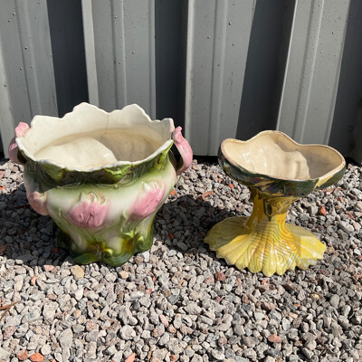 Vintage Decorative Pink Tulip & Yellow Vine Design Pottery