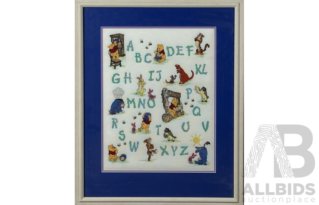 Winnie the Pooh, Fine Hand Embroidered Alphabet, 69 x 55 cm (frame)