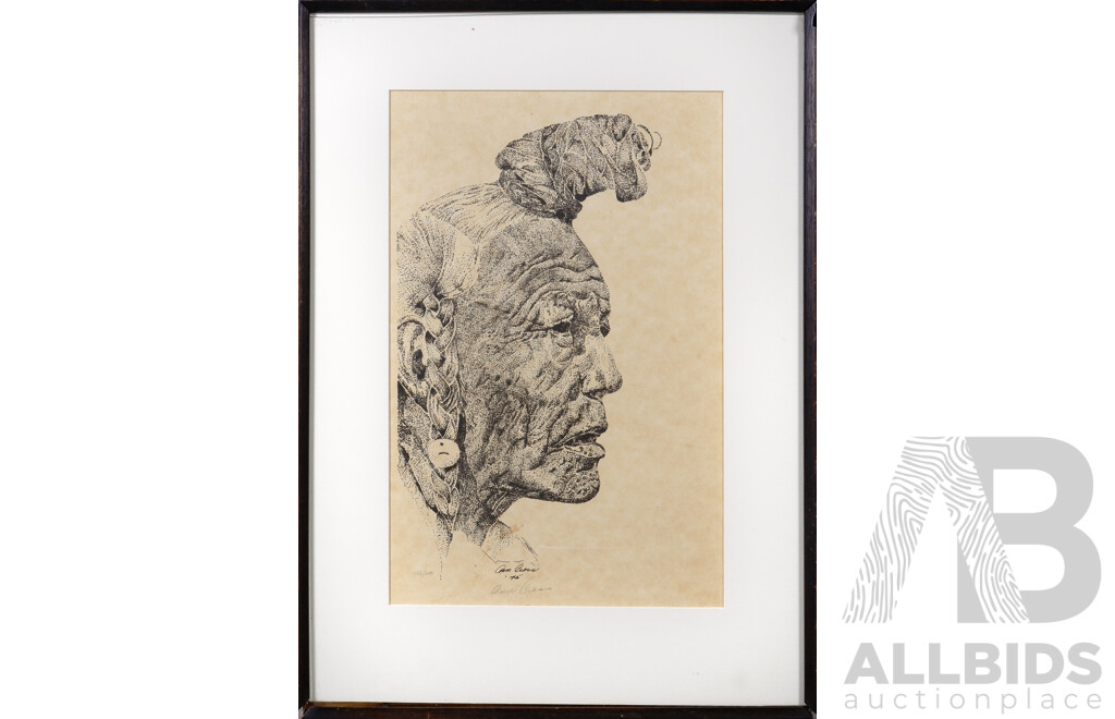 Ann Cross, (Working c1970s), Portrait of a North American Indian Chief, Ink on Paper, 51 x 37 cm (frame)