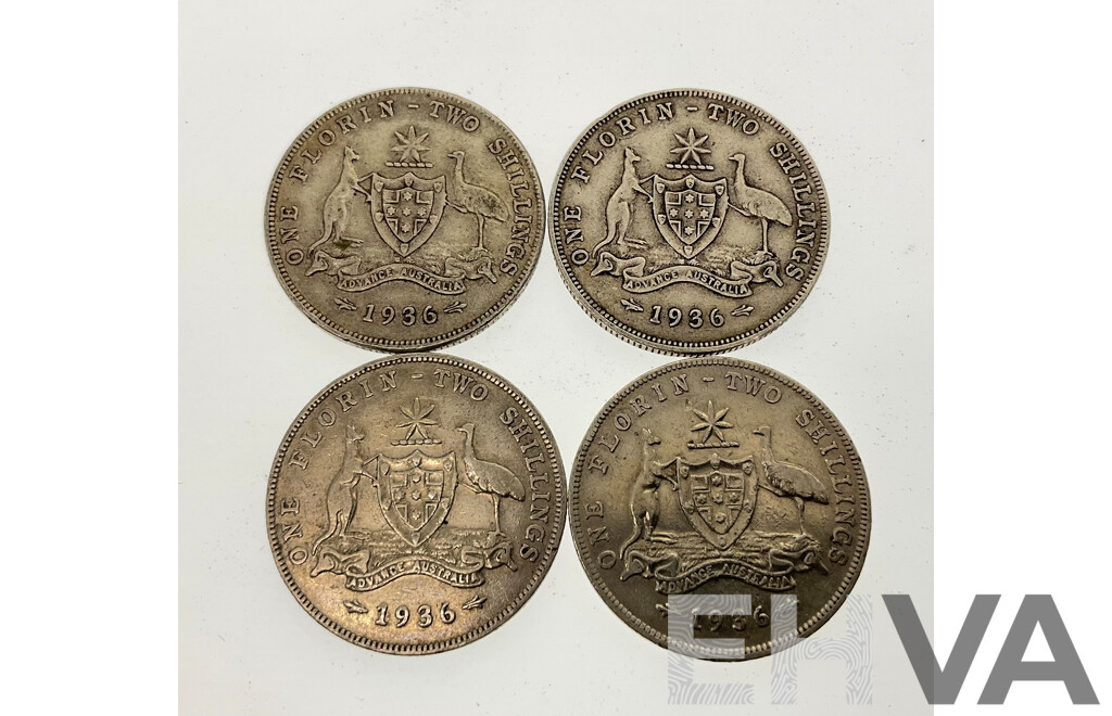 Four Australian 1936 KGV Silver Florins  .925