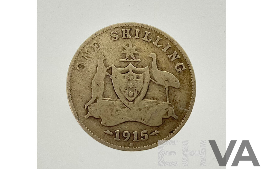 Australian KGV 1915H Silver Shilling, Birmingham Mint .925