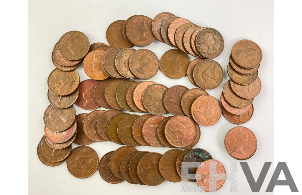 Australian QE2 Pennies, Examples Spanning From 1952 to 1964(70)