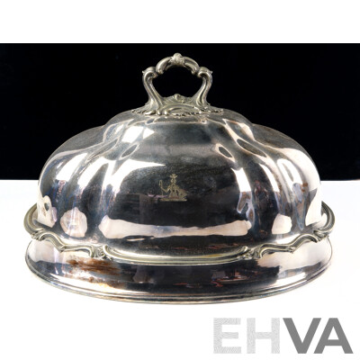 Very Large Antique Silver Plate Meat Dome with Ornate Handle