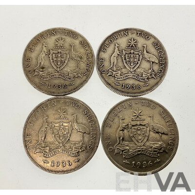 Four Australian 1936 KGV Silver Florins  .925