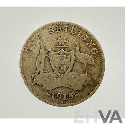 Australian KGV 1915H Silver Shilling, Birmingham Mint .925