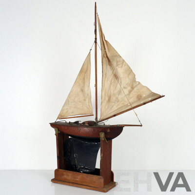 Vintage Timber Pond Yacht with Original Lead Keel on Stand