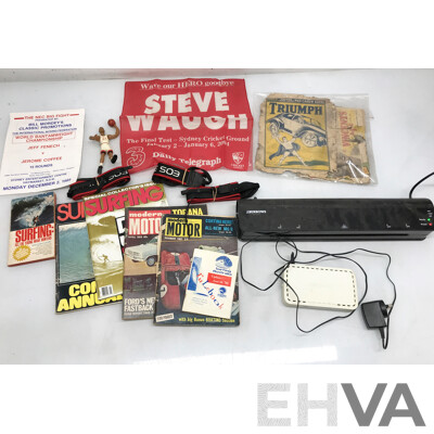 Assorted Miscellaneous Items Including A3 Laminator, Ethernet Switch, Vintage Magazines, and More