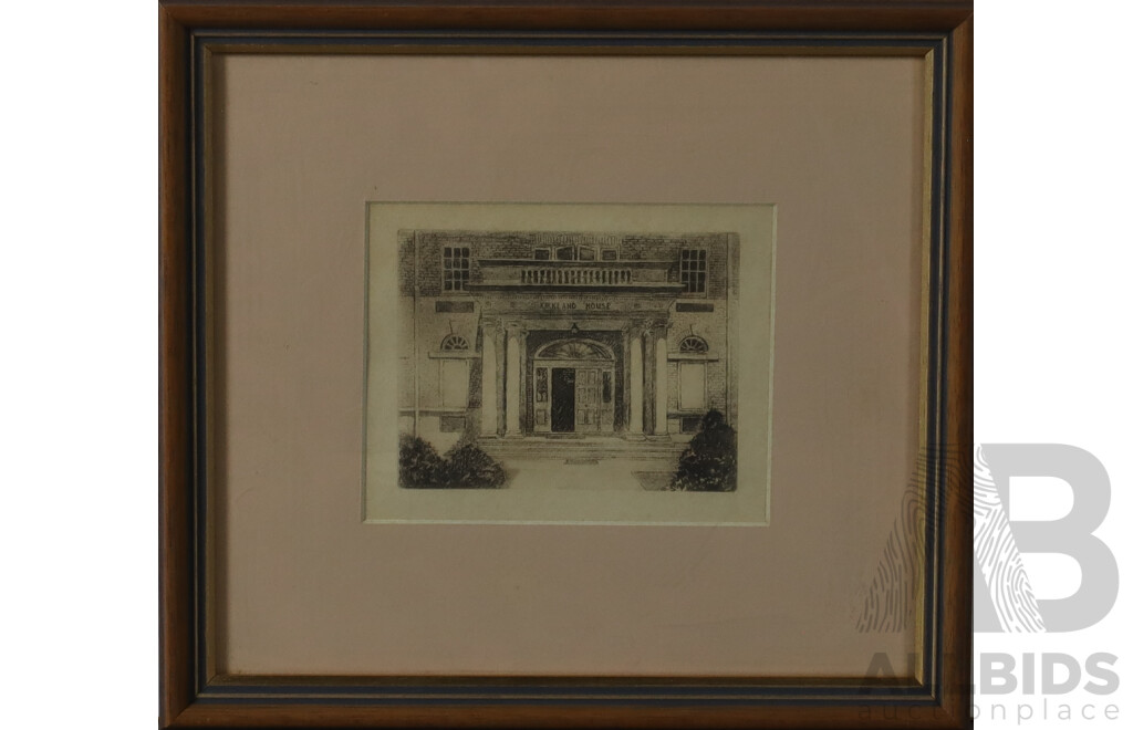 Signed Indistinctly, Scots College and Aspinall House, Collection of Six Vintage Etchings; Three of Each Subject Matter, 33 x 36 cm (larger frames), (6)