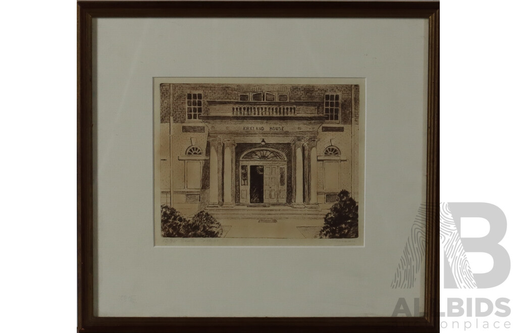 Signed Indistinctly, Scots College and Aspinall House, Collection of Six Vintage Etchings; Three of Each Subject Matter, 33 x 36 cm (larger frames), (6)