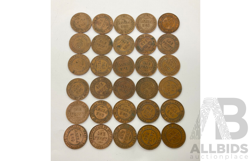 Collection of Australian KGV Pennies, Examples Spanning 1916-1936