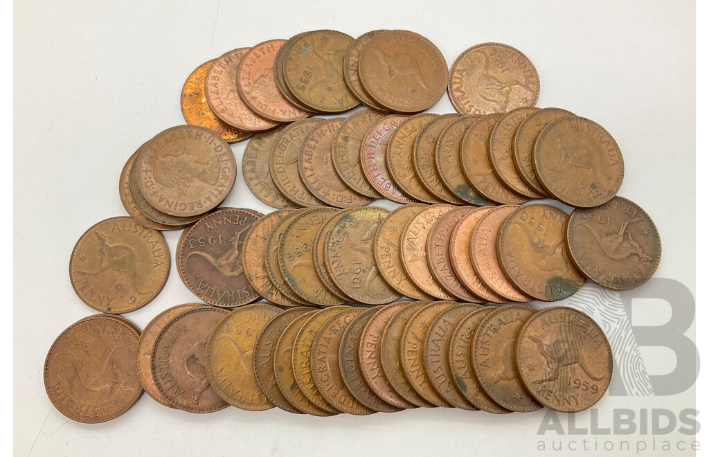 Collection of Australian QE2 Pennies, Examples Spanning 1953-1966