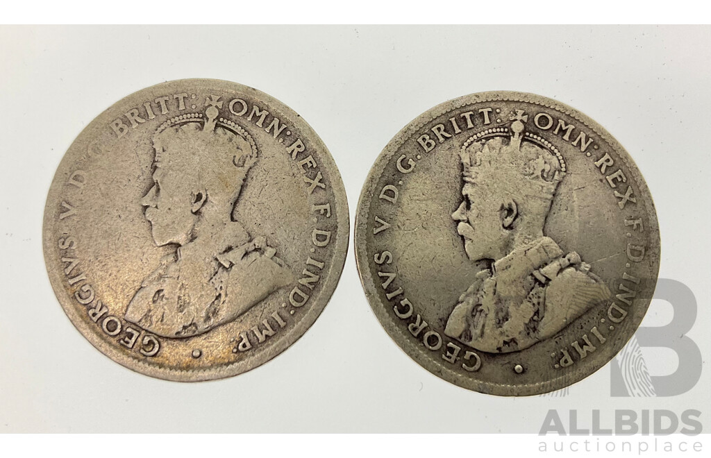 Australian KGV Silver Florins 1916 and 1917, Both Melbourne Mint .925