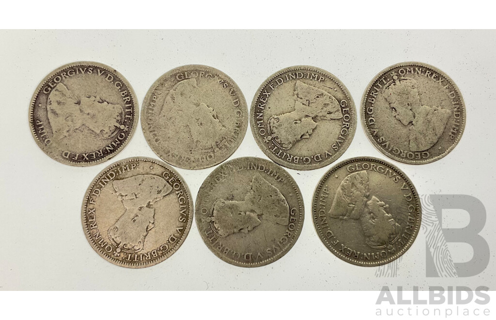 Australian KGV Silver Sixpence Including 1920 Melbourne Mint, 1921, 1923, 1924, 1925, 1926, 1928 .925