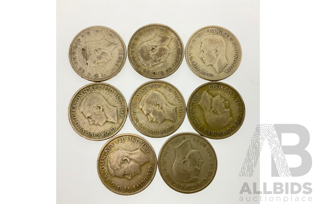 Eight Australian KGVI Silver Florin Coins, 1946(3) 1947(5) .500