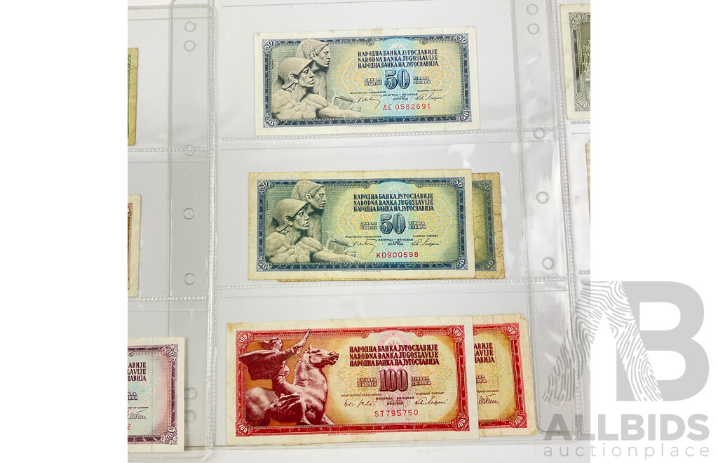 Collection of Vintage Yugoslavian Banknotes Including Examples Five to Five Thousand Dinars