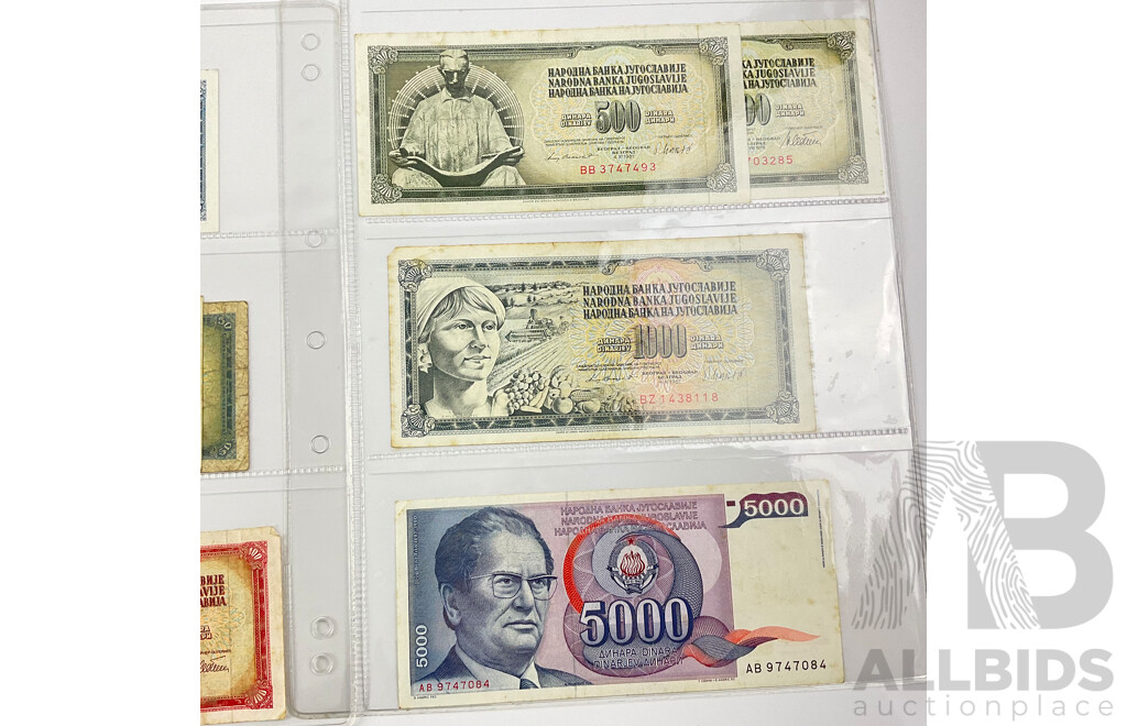 Collection of Vintage Yugoslavian Banknotes Including Examples Five to Five Thousand Dinars