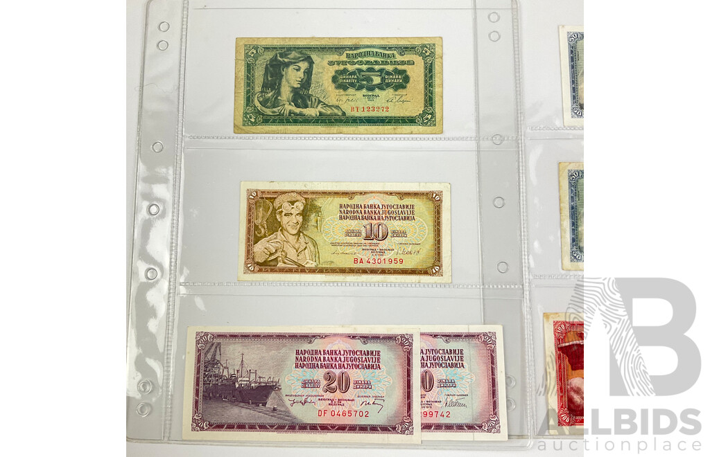 Collection of Vintage Yugoslavian Banknotes Including Examples Five to Five Thousand Dinars