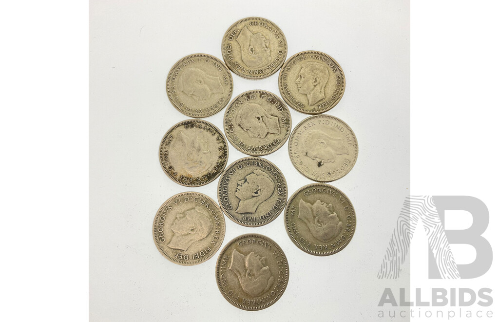 Ten Australian KGVI 1946  Silver Shillings .500