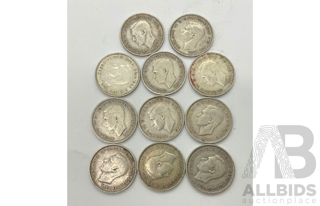 Australian KGVI Silver Sixpence Coins Including San Fransisco Mint 1942, 1943(2) 1944, Denver Mint 1942(3) 1943(3)