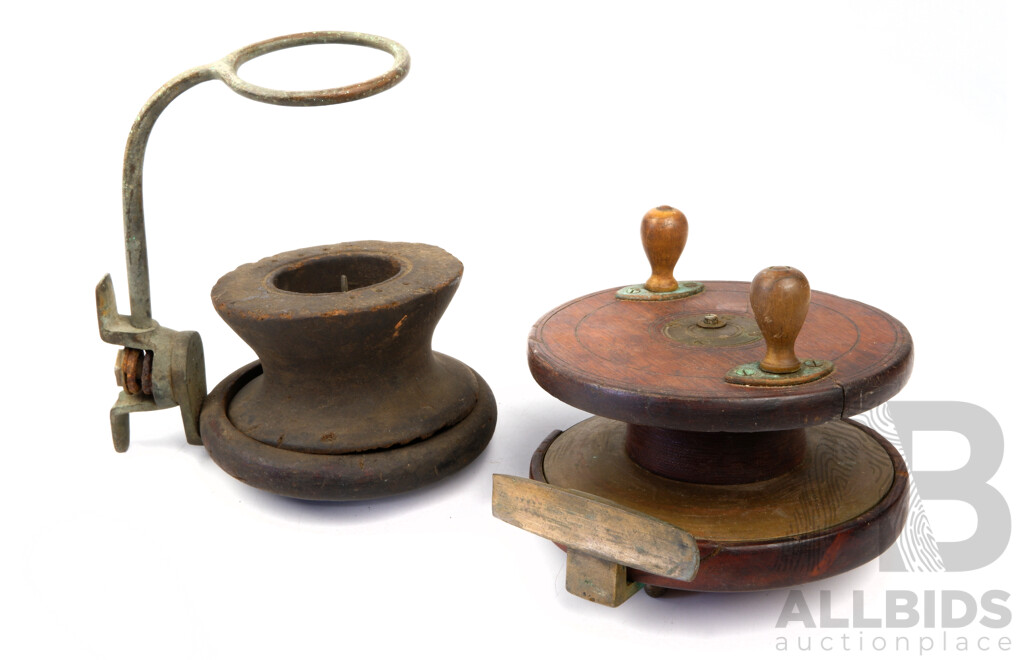 Two Vintage Wooden Fishing Reels