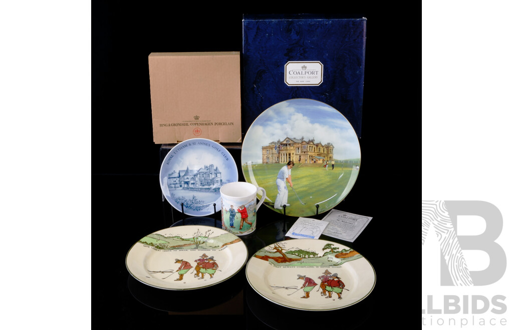 Collection Five Golfing Themed Pieces Comprising Coalport, Bing & Grondahl, Two Royal Doulton Examples & Royal Worcester Mug