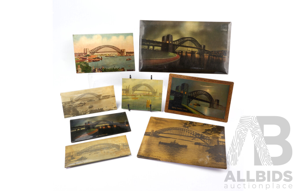 Collection Eight Vintage Sydney Harbour Scenes, Printed on Tin