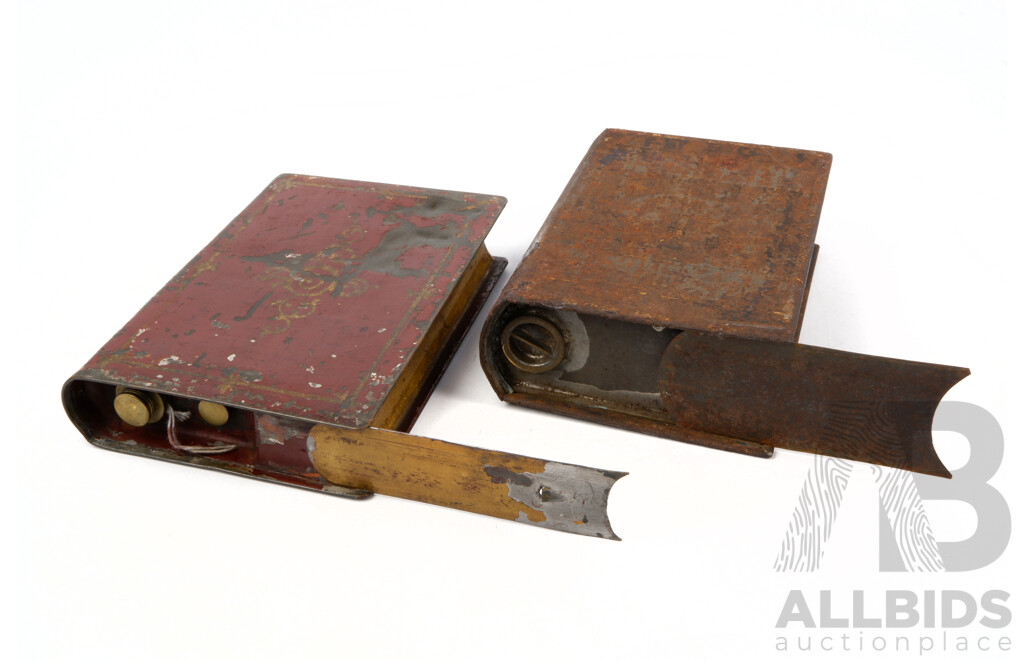 Two Antique Australian Metal Book Form Nip Flasks