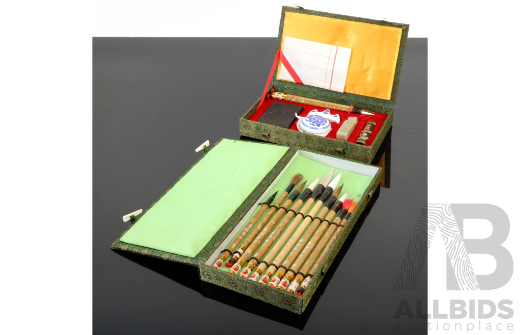 Asian Calligraphy Set and Brush Set in Original Cases