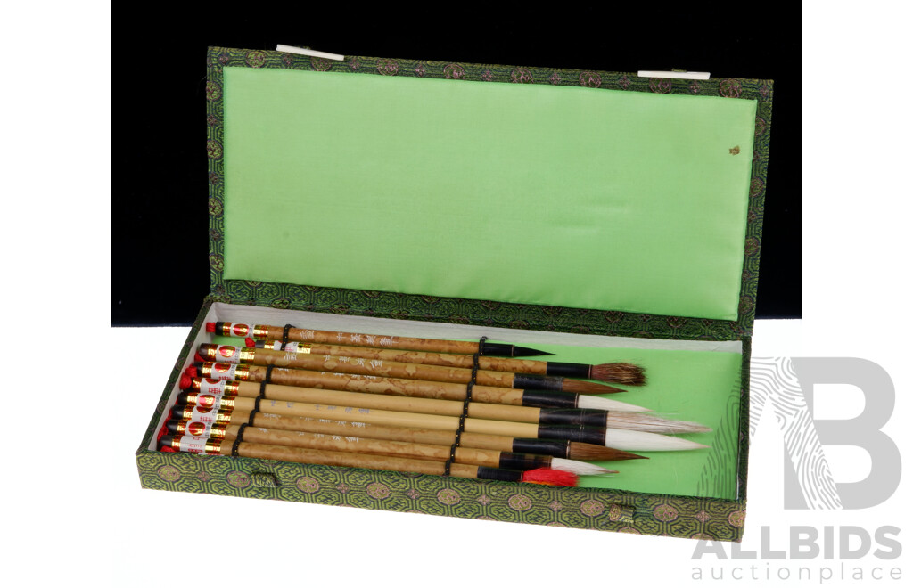 Asian Calligraphy Set and Brush Set in Original Cases